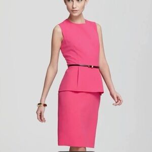 Calvin Klein Vibrant Pink Peplum Dress with Belt